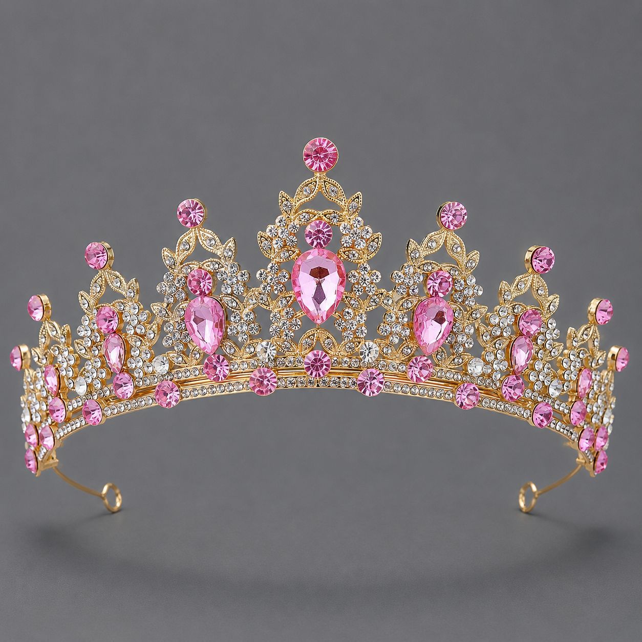 Corona de aleación con diamantes de colores retro, tocado nupcial de lujo ligero, para vestido de novia, vestido de noche, corona para desfile de moda, venta al por mayor directa de fábrica. image 18