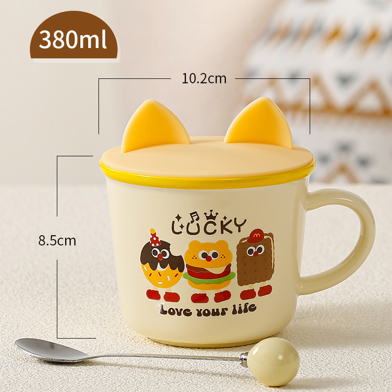 Taza de cerámica de regalo encantadora taza de regalo para niños taza de agua de dibujos animados taza de café doméstica con cubierta cuchara para niños