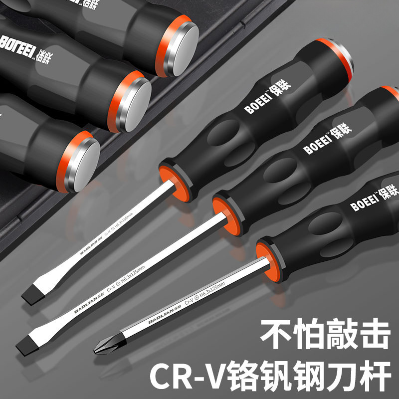 德国品质一字螺丝刀十字起子平口穿心罗螺丝刀超硬可敲击带强磁长