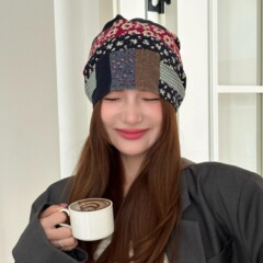 2025新款彩色拼接花朵绑带包头帽子女夏季薄款透气堆堆帽潮头巾帽