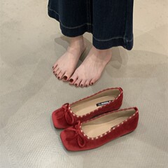 法式方头复古蝴蝶结浅口晚晚单鞋女2025秋冬新款仙女风温柔奶奶鞋
