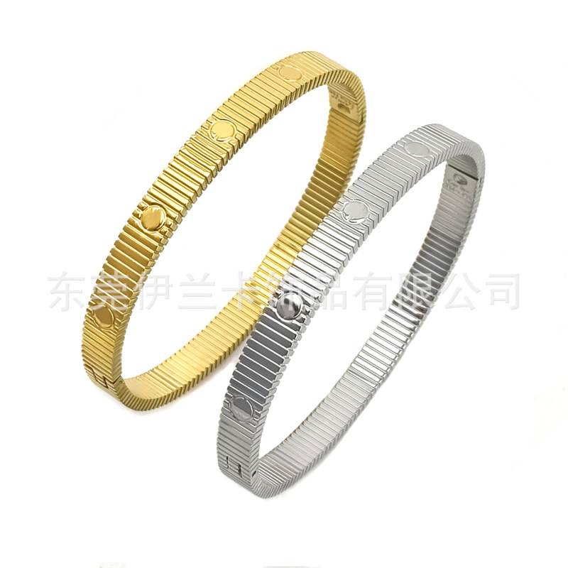 New Style Titanium Steel Gold-Plated Threaded Bracelet for Women, Striped Design, Light Luxury High-End Feel, Couple's Bracelet New Style Titanium Steel Gold-Plated Threaded Bracelet for Women, Striped Design, Light Luxury High-End Feel, Couple's Bracelet