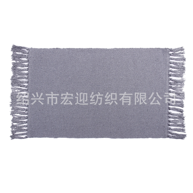 Cotton-woven solid color tassel floor mat, carpet, foot mat, entryway mat, living room coffee table mat, pet crawling mat, bedside mat