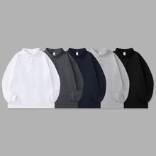 日系复古重磅水洗纯棉宽松纯色螺纹袖口中性情侣文化polo长袖衫男