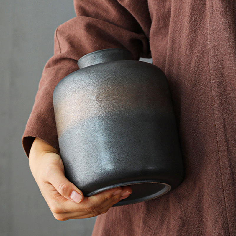 Té de cerámica gruesa, tanque de almacenamiento de cerámica retrógrada, tanque de almacenamiento de cerámica a prueba de humedad doméstica, té verde blanco grande Pu 'er