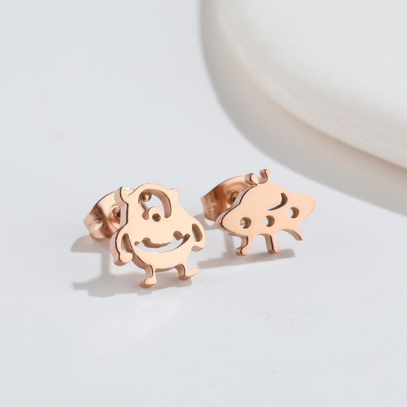 Funny Alien Titanium Steel Asymmetrical Ear Studs 1 Pair