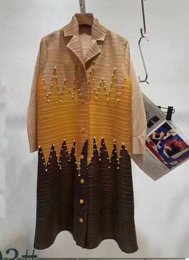 Vêtements pour femmes robe nouvelle robe plissée tempérament féminin contraste de couleur jupe perlée plissée ample_voghion.com