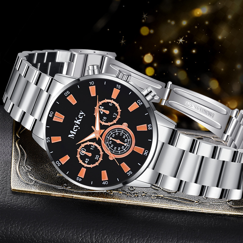 Mode d'affaires nouveau trois yeux Six aiguilles calendrier montre bracelet en acier Style pour hommes_voghion.com