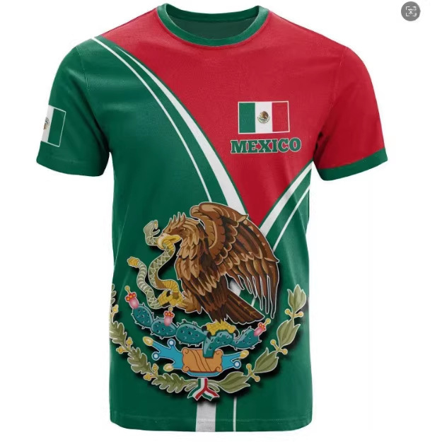 2026 Cross-Border Aliexpress 3D Digital Printing Mexican Eagle Series Shield Emblem Niche Design Short-Sleeved Jersey T-Shirt