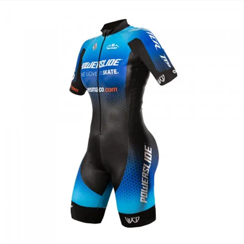 Кroupers? Нам нужно перевод: Powersline roller skating suit quick-drying breathable summer short-sleeved straight-wheel onesie triathlon clothing without pads