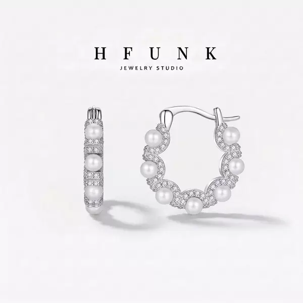 Pearl Earrings That Don'T Fade, Vintage Lace Ear Hoops, Versatile and Stylish for Women, Fashionable and Simple Ins-Style Earrings