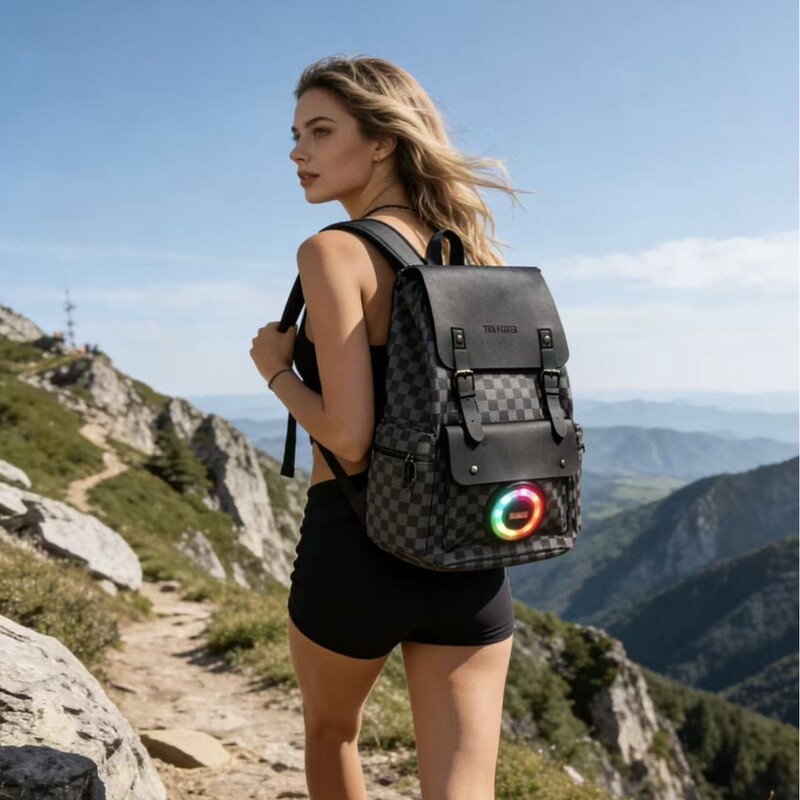 Bluetooth Speaker Led Backpack for Men and Women, Plaid Commuter Casual Backpack, Large Capacity, Lightweight for Business Travel and Business Trips