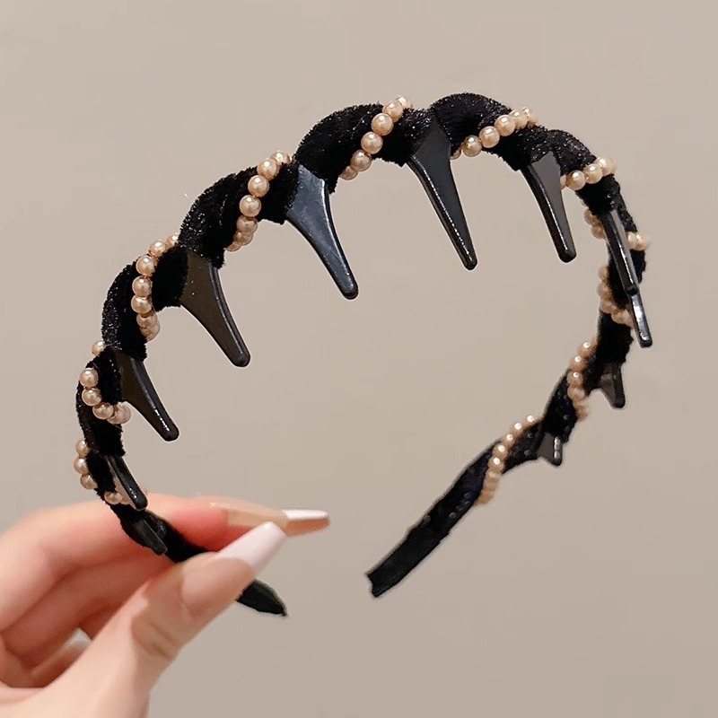 Coreano alto cráneo debe aumentar la altura esponjoso peludo ondulado banda de cabello de doble uso con dientes para mujeres