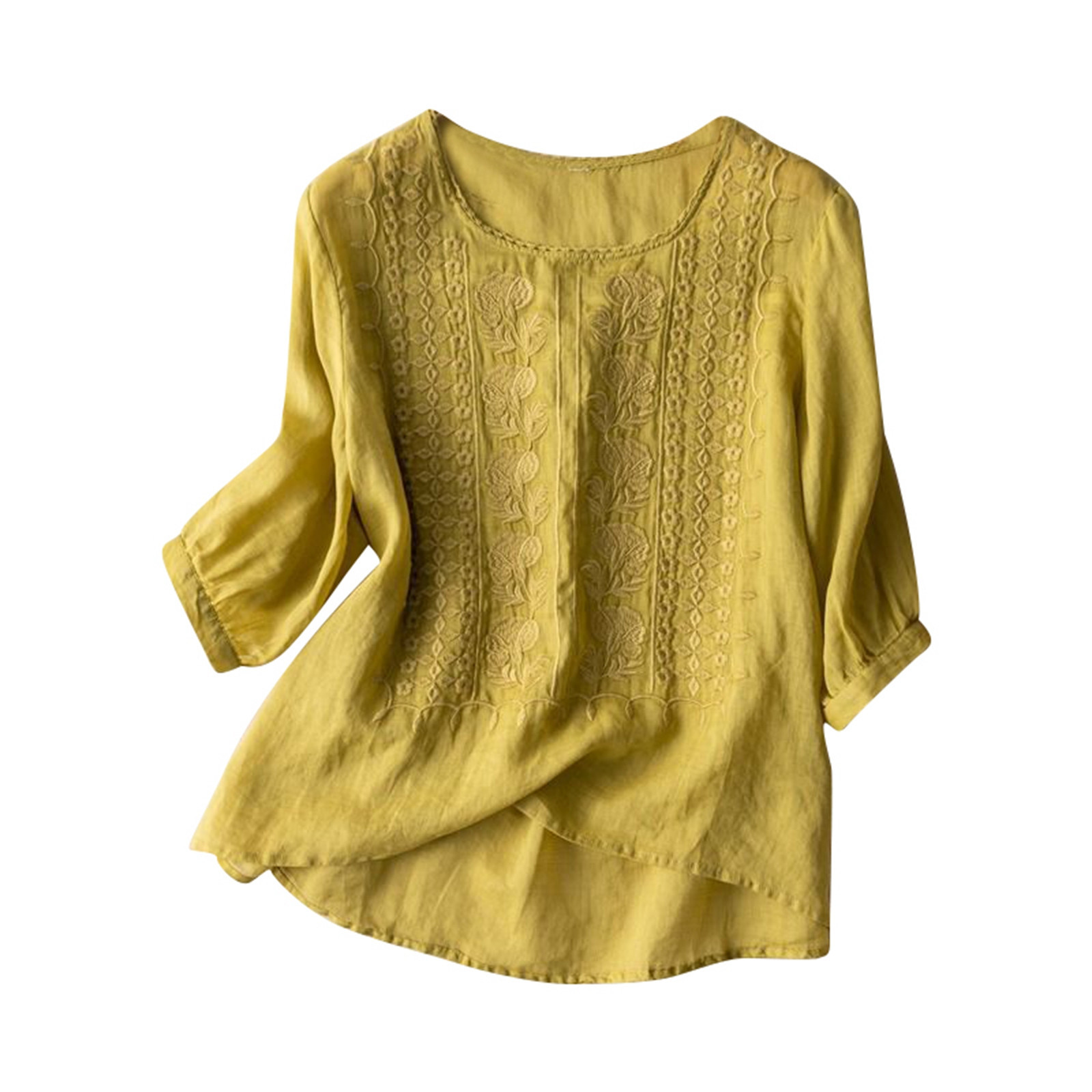 Medium Sleeve Top Women's Heavy Industry Embroidery Loose Literary Retro Cotton And Linen T-shirt Nostalgia Thin Breathable Cotton And Linen Top_ecoleips.com