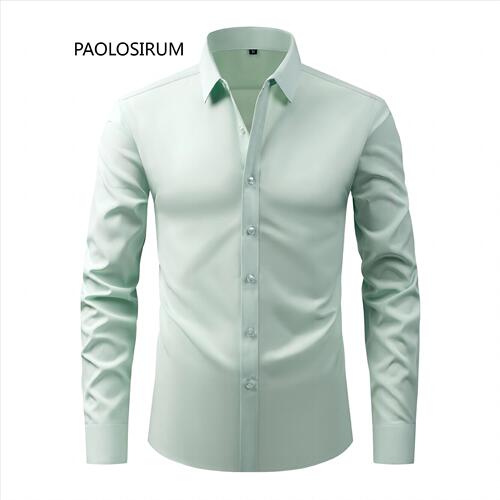 Cross-border popular four-way stretch solid-color button-up men's plus-size shirt, wrinkle-resistant and non-iron business shirt, best-selling Amazon shirt