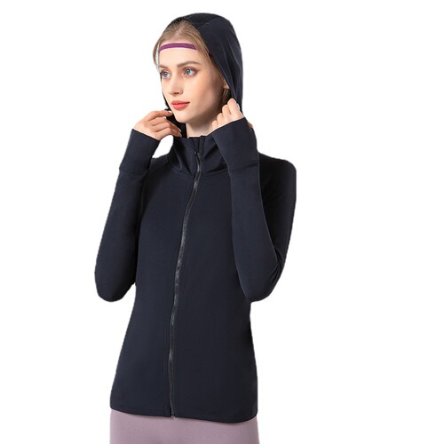 2024 new spring and summer yoga wear for women, loose stand-up collar zipper hooded jacket, quick-drying slimming pocket fitness wear