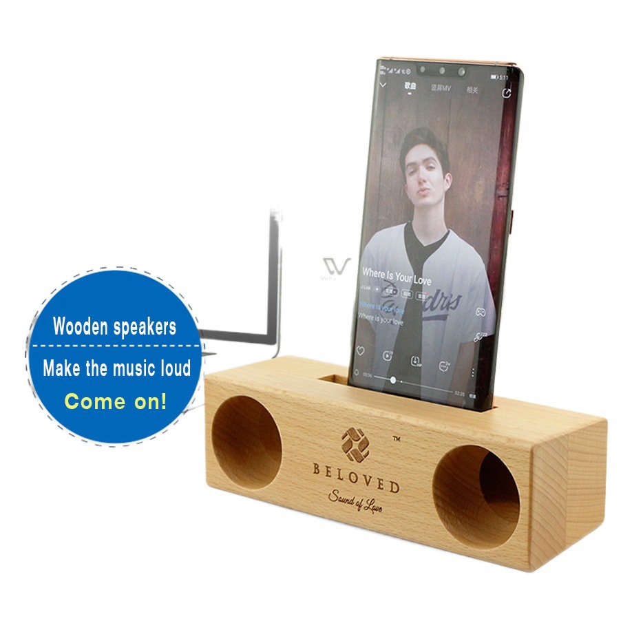 Amazon hot selling a variety of wooden microphone mobile phone universal lazy mobile phone bracket base physical sound