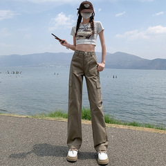 アメリカンストレートカーゴパンツ女性のための 2025 秋の新ハイウエストルーズ痩身狭いワイドレッグカジュアルパンツ