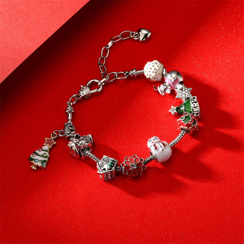 Europa y América DIY con cuentas de hueso de serpiente cadena de vidrio cuentas de muñeco de nieve muleta pulsera de regalo de árbol de navidad pulsera de navidad