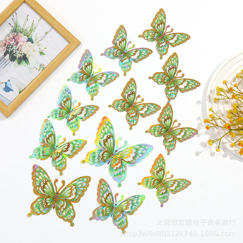 3D Stereo Wall Stickers Decoration Simulated Hollow Stickers with Gold Stamping Accessories 3D Butterfly