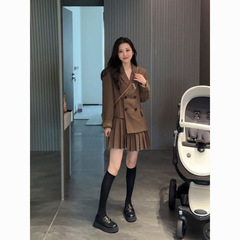 【24小时发货】设计感假两件拼接压褶西装连衣裙新款显瘦百褶短裙