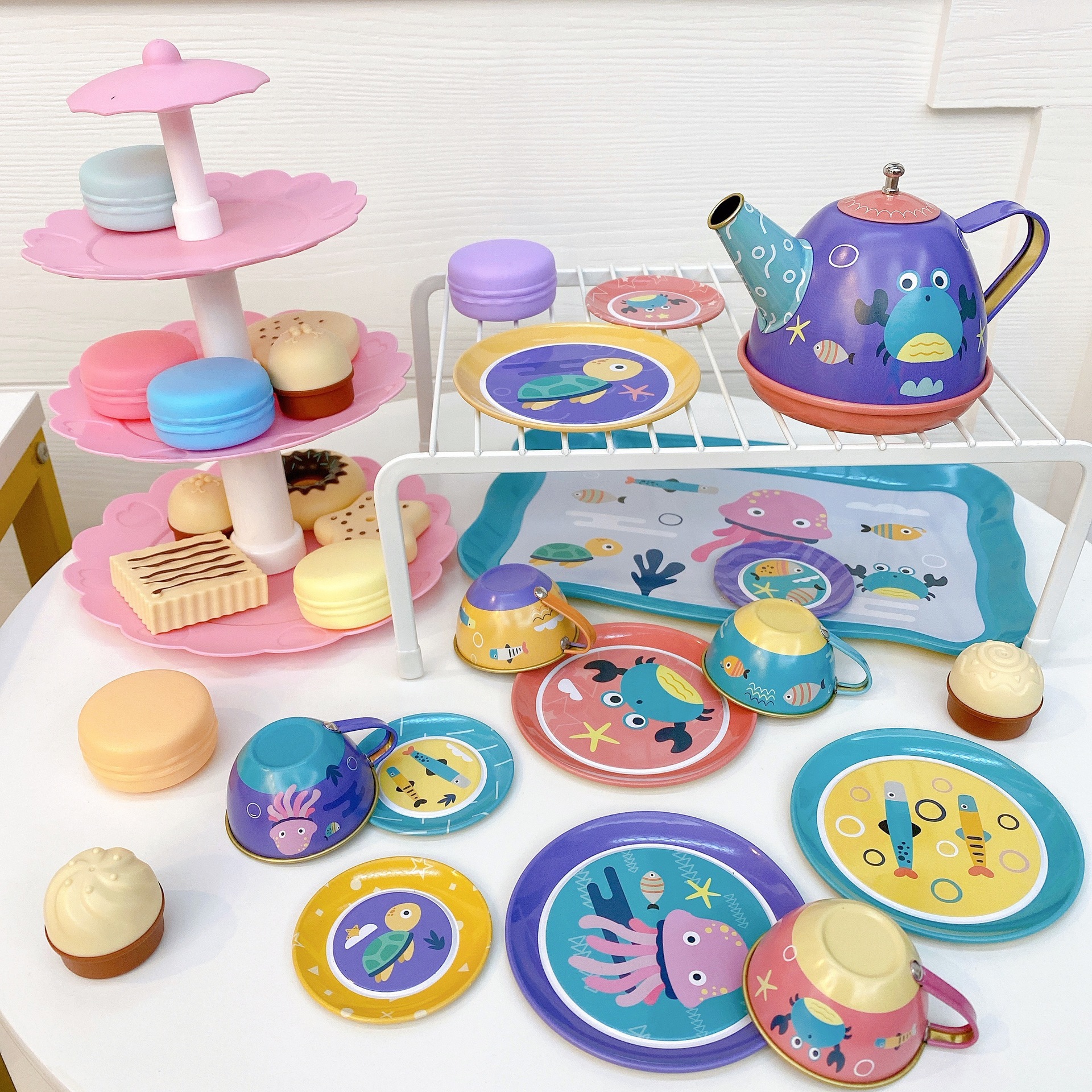 오션 티 세트 백 + 17 피스 디저트 타워