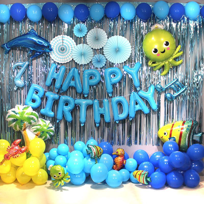 Children's cartoon ocean creatures underwater shark aluminum foil balloons birthday party atmosphere decoration commercial stall wholesale