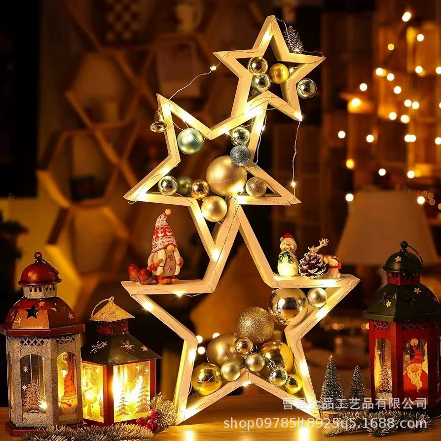 Трансграничные деревянные пятиконечные звезды рождественские украшения 3 штуки звезды украшения дома деревянные ремесла звезды декоративная полка