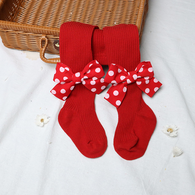 Bowknot Design Cute Style Christmas Cute Solid Color Bowknot Cotton Pants & Leggings