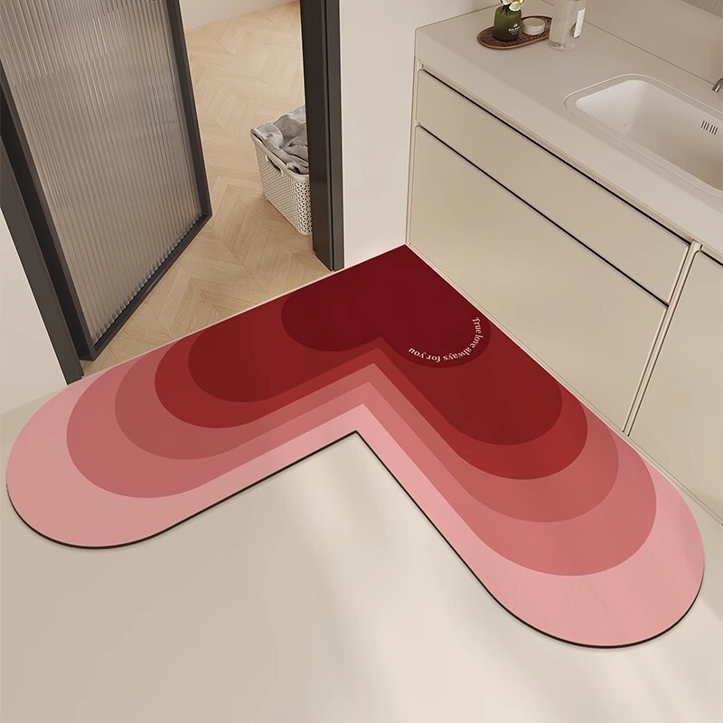 Diatom Mud Floor Mat, Simple L-Shaped Heart-Shaped Non-Slip and Dirt-Resistant Floor Mat for Home Bathroom, Water-Absorbent and Quick-Drying Bathroom Floor Mat