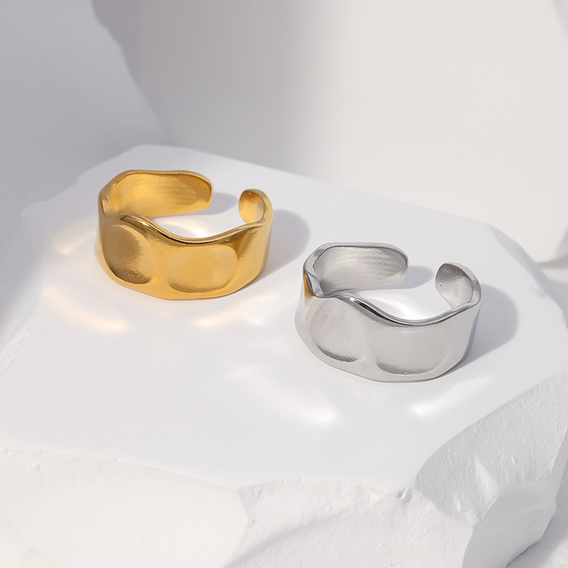 4g Weight 0.03µm-0.05µm Gold Plating Thickness PVD Coated Gold Plating Process Real Gold Plated Plating Material PVD Coated Real Gold Plated Geometric Solid Color Stainless Steel Fashion Waterproof Non Tarnish Open Ring