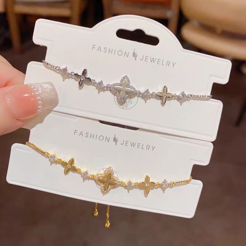 Korean-Style Light Luxury High-End Micro-Inlaid Zircon Star Pull-Out Bracelet for Women, Exquisite and Versatile Simple Design Hand Jewelry