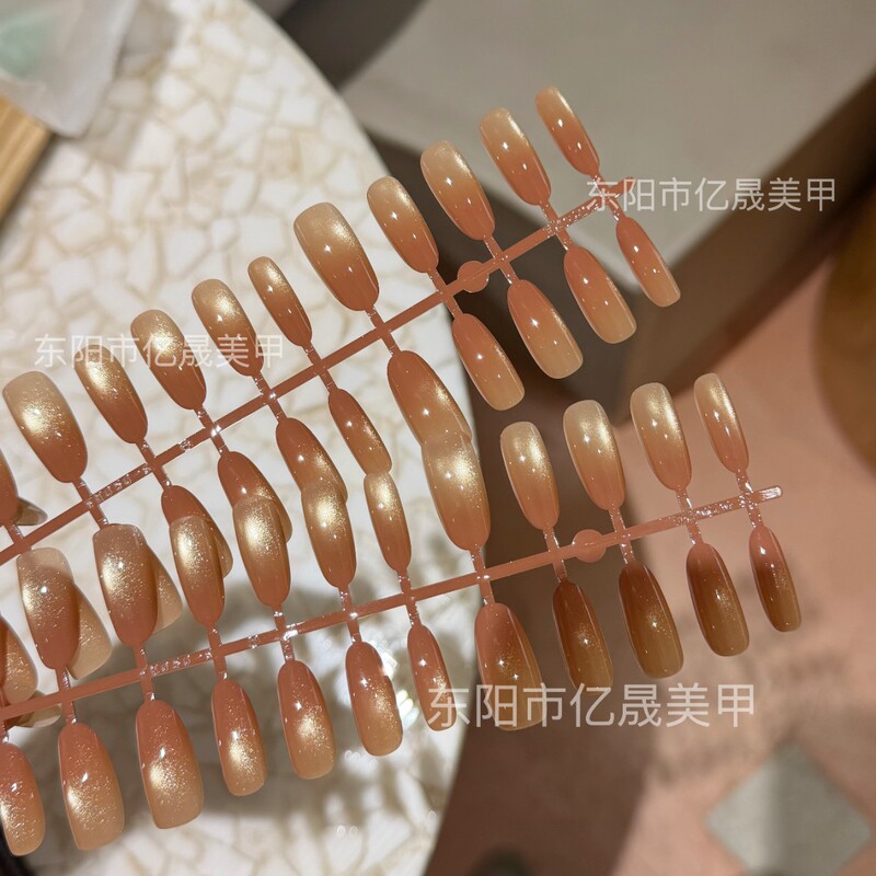 【Pumpkin Cat Eye】Gradient Glass Beads New High-End Daily Nail Tips Gradient Brightening Semi-Finished Wearable Nails 【Pumpkin Cat Eye】Gradient Glass Beads New High-End Daily Nail Tips Gradient Brightening Semi-Finished Wearable Nails