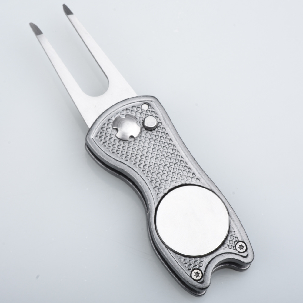 Golf Fruit Ridge tenedor cola de pescado mango de aluminio resorte de acero inoxidable Bola de metal tenedor herramienta de reparación de césped accesorios de golf