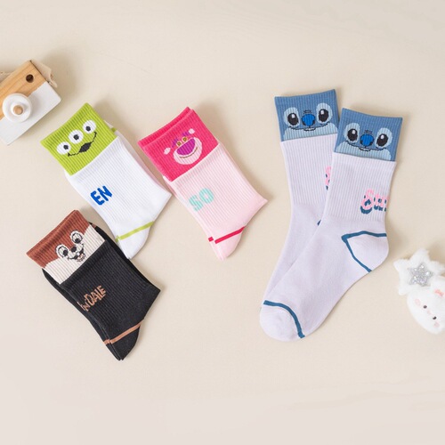 Japanese cartoon socks mid-calf women's socks, double-layered ruffled cartoon sports socks for women, candy-colored casual socks, combed cotton