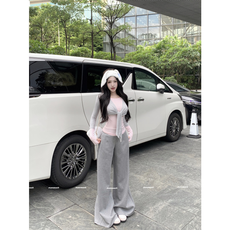 昕可达 时髦套组 假两件长袖tee空气层宽腰针织裤|undefined