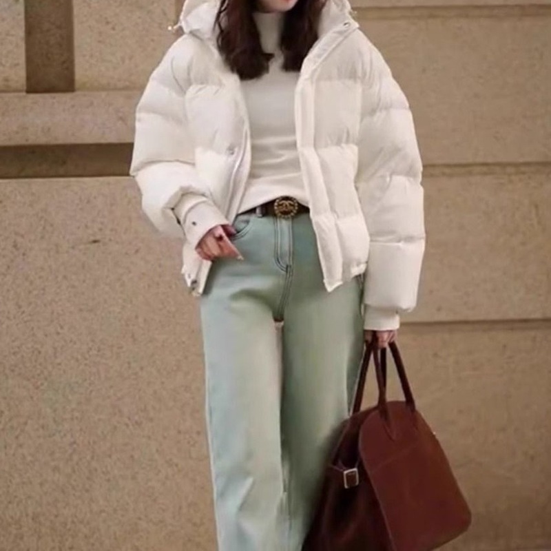 高級感超きれいな白い短い綿服女性2024冬ファッション保温ケン豆パン綿服厚いコート|undefined