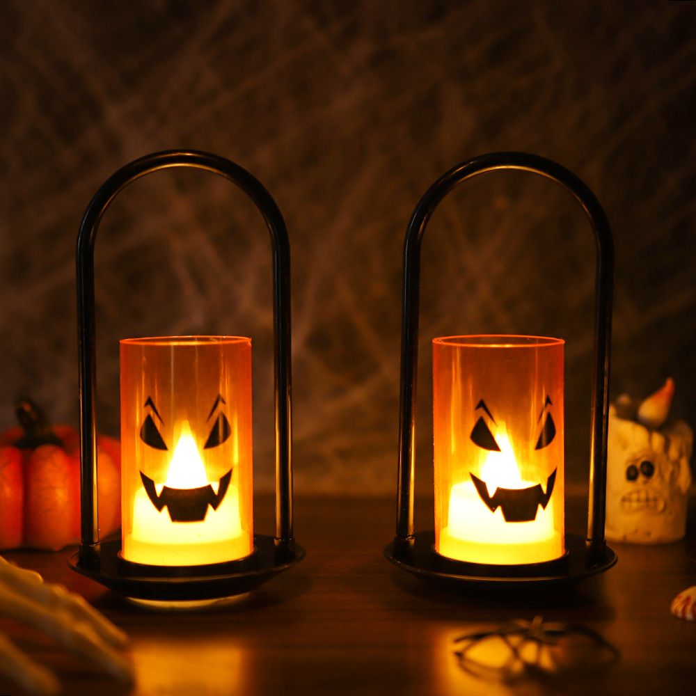 Luz de vela de Halloween transfronteriza, expresión de calabaza, luz de noche, accesorios de decoración de escritorio, luz de aceite pequeña, luz de noche