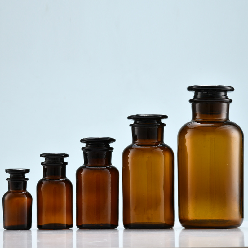 Tea-colored medicine bottle, wide-mouth glass reagent bottle, light-proof laboratory medicine bottle, chemical reagent dispensing bottle