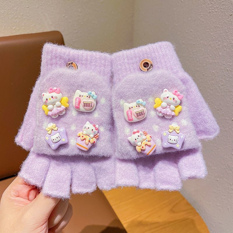 Hello kitty, purple gloves, 3-12 years