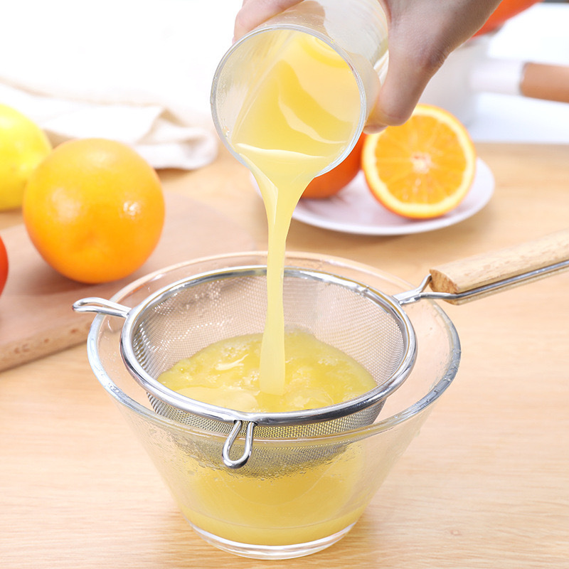 Cuchara de acero inoxidable cuchara de barrera de aceite mango de madera cuchara de pesca de frita de doble oreja cocina de mano utensilios de cocina para hornear tamiz de malla de fugas de harina