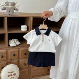 儿童套装韩版ins婴幼童装POLO领休闲短袖套装男宝宝夏款棉两件套