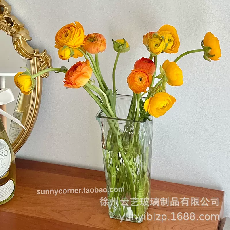 ins风冰川纹玻璃花瓶简约透明水养鲜花插花花器客厅餐桌装饰摆件