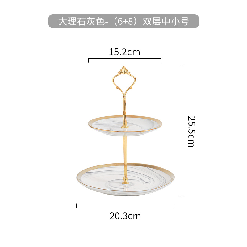 Estilo europeo de tres capas de cerámica marmolado plato de fruta té de la tarde ins estilo pastel banquete de boda bandeja de postre