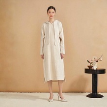 春秋休闲连帽长袖卫衣连衣裙 大码过膝打底长裙 中长款羊毛连衣裙