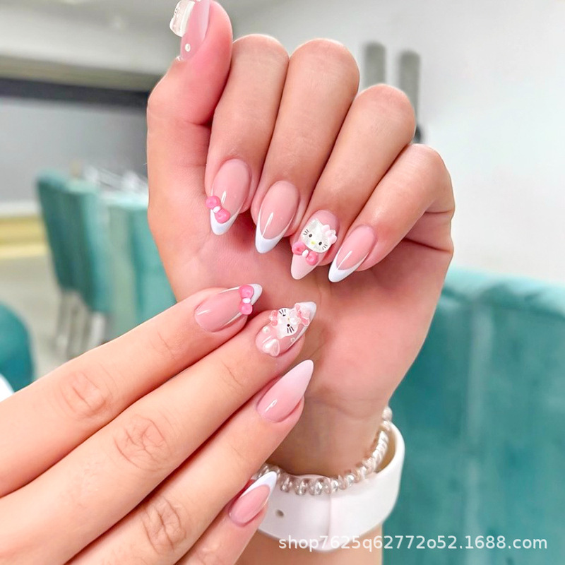 24 Pieces of Hot-Selling Pink Hello Kitty Bow Detachable Wearable Nail Art Cute Fake Nail Stickers 24 Pieces of Hot-Selling Pink Hello Kitty Bow Detachable Wearable Nail Art Cute Fake Nail Stickers