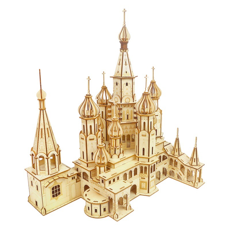 Directo de fábrica 3D rompecabezas de madera DIY juguetes para niños educativos rompecabezas tridimensional St. Catedral Vassili