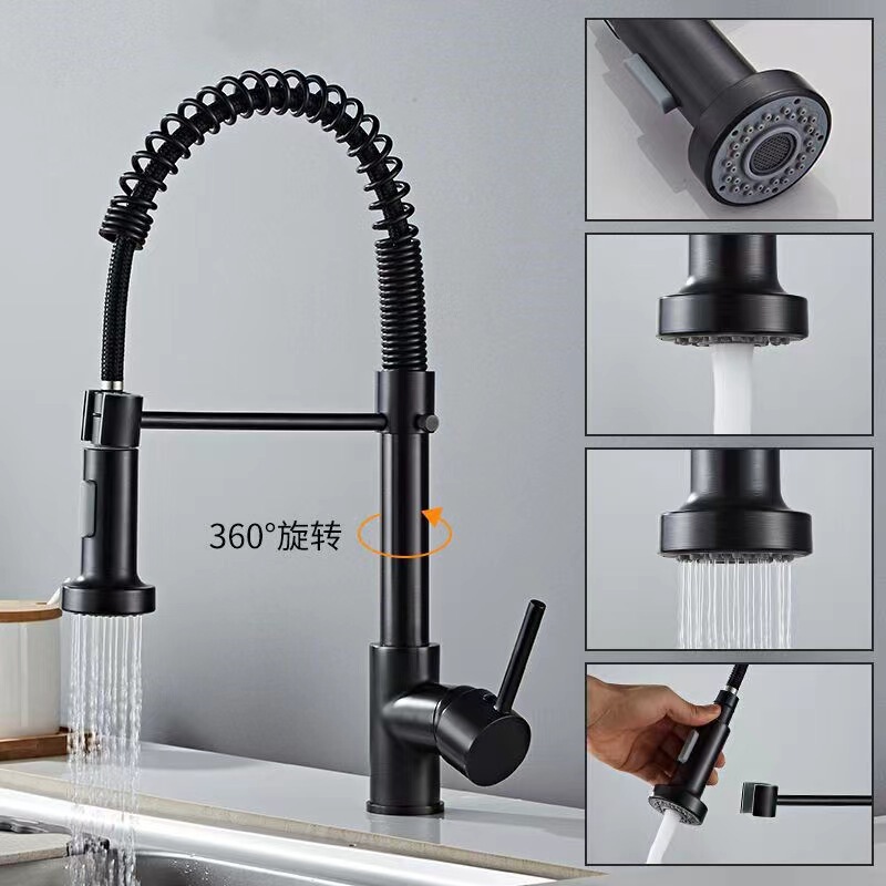 Cross-border pull spring stainless steel kitchen hot and cold faucet sink vegetable basin universal rotating splash-proof faucet