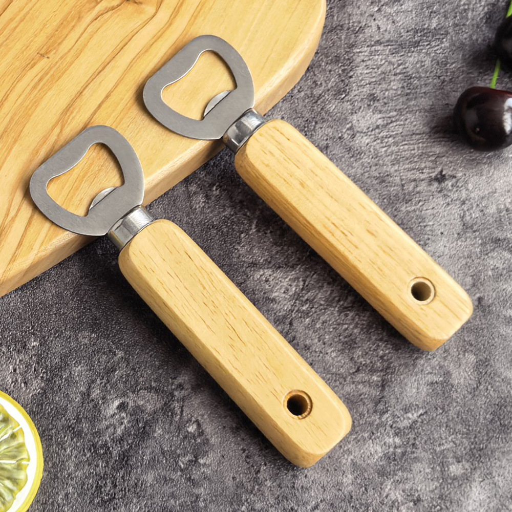 Acero inoxidable transfronterizo mango de madera cerveza abrebotellas casera abrebotellas portátil de madera maciza herramientas de cocina creativas