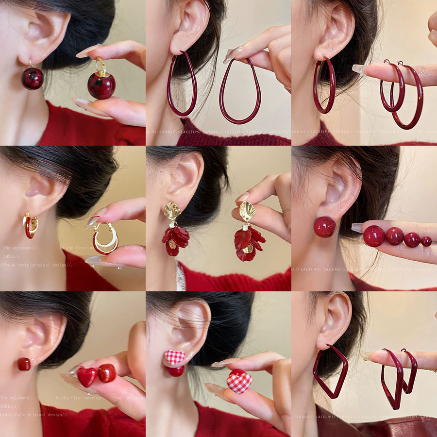 autumn and winter ankela red pattern love artificial pearl earrings festive high-grade ear studs new year all-matching earrings